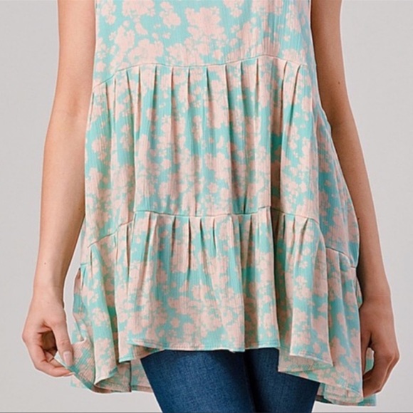 (43)New USA MADE Flowy blue green womens summer light cute trendy tunic top - Picture 3 of 3